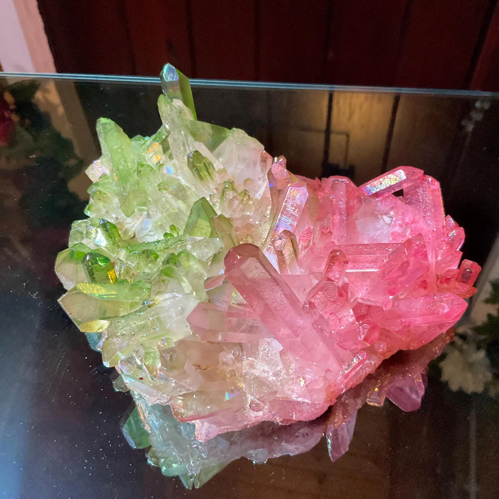 Pink & Green Aura Quartz Crystal Cluster ~ Large 1 Lb. 5 oz. ~ 6″ Long ~ Electr