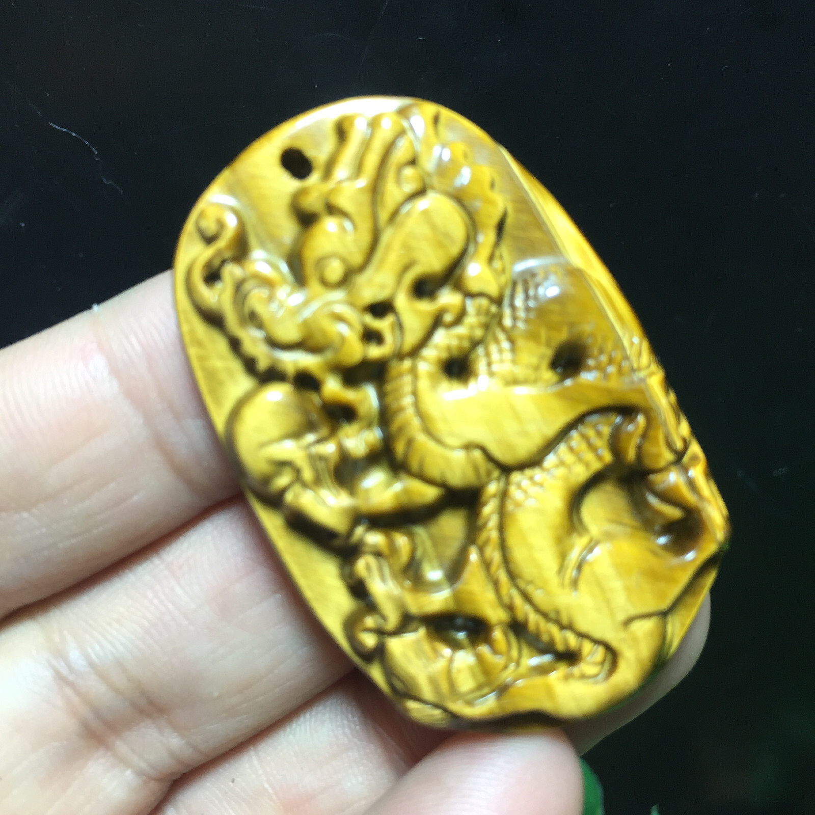 1pc Natural Yellow Tiger Eye Crystal Hand Carved Chinese Dragon pendant
