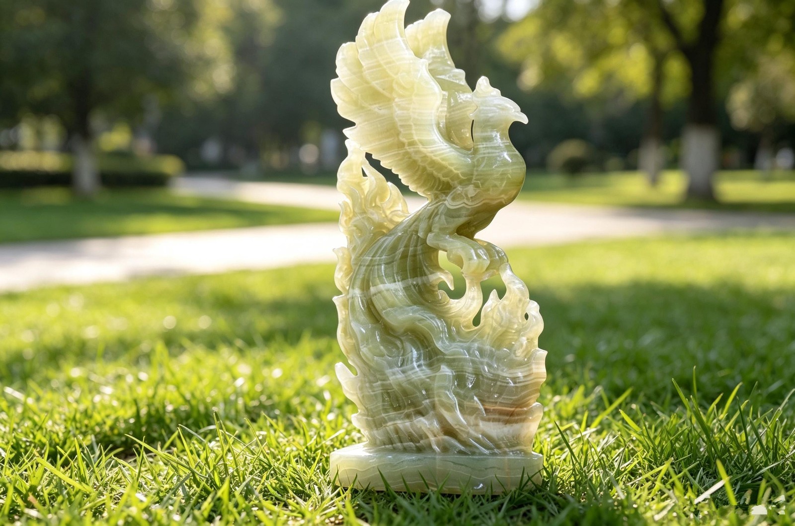 Hand Carved Afghan Jade Phoenix Figurine, Natural Crystal Phoenix Statue 1pc
