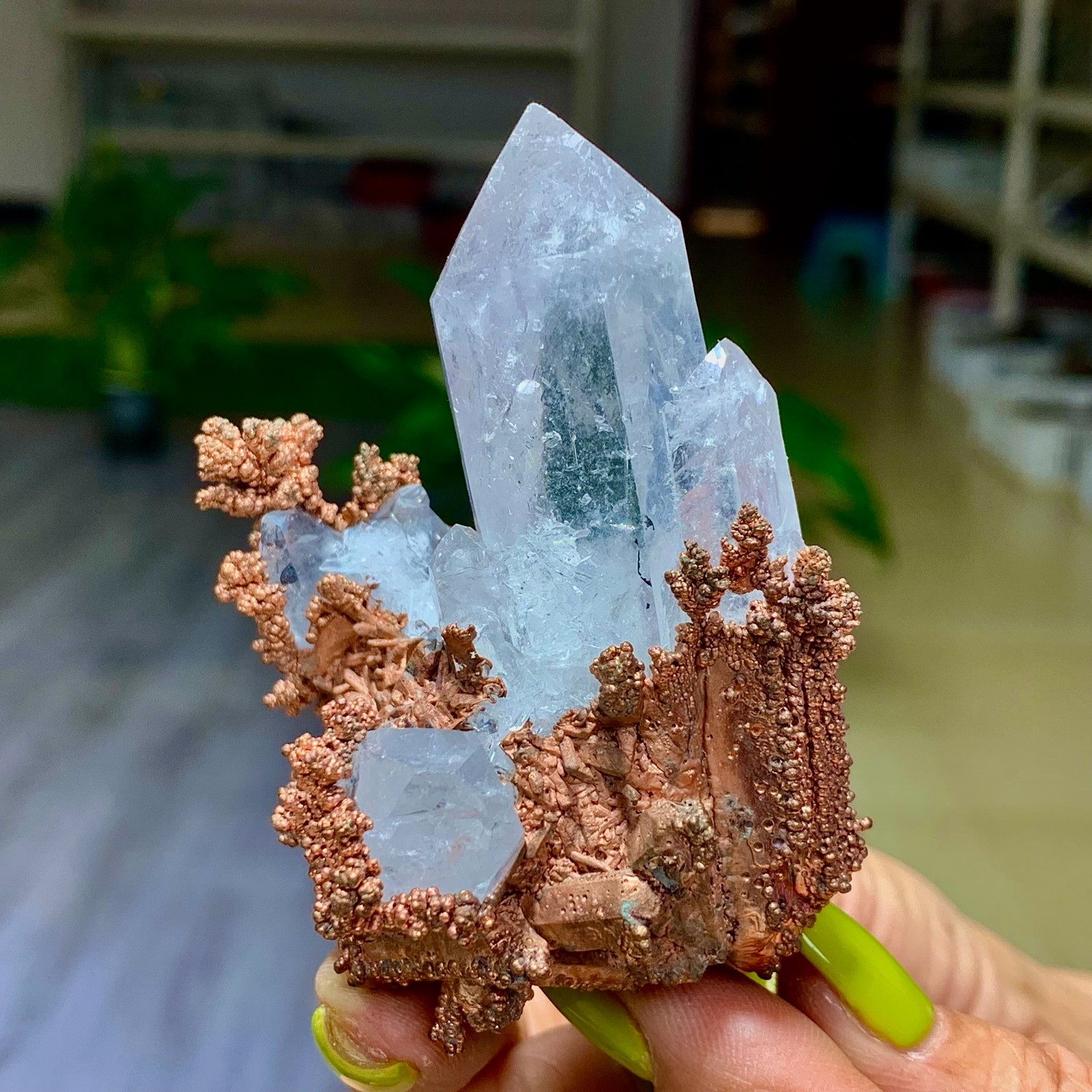 148G Rare iridescent Native Copper with white quartz crystal mineral-symbiosis