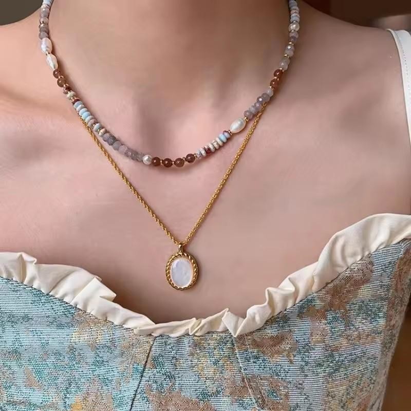 Crystal Pearl Stone Handmade Beaded Chain Necklace Bracelet Women Jewelry