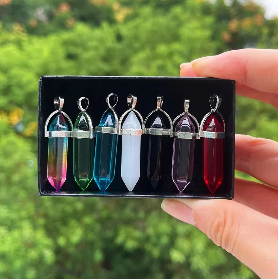 7pcs Hexagonal Chakra Crystal Set Bullet Shape Healing Beads for Jewelry – NEW