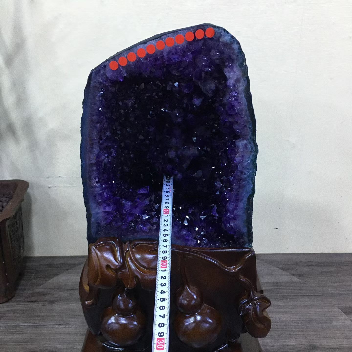60.72LB Top Natural Amethyst Geode Quartz Crystal Cathedral Healing Decor +Stand