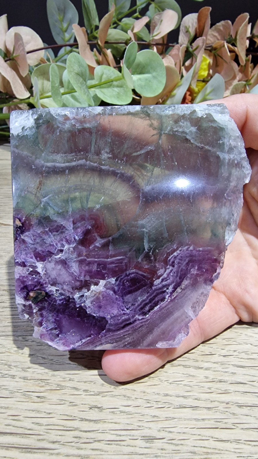 Rainbow Fluorite Crystal Slab Raw Specimen 205g UV Reactive Free Stand
