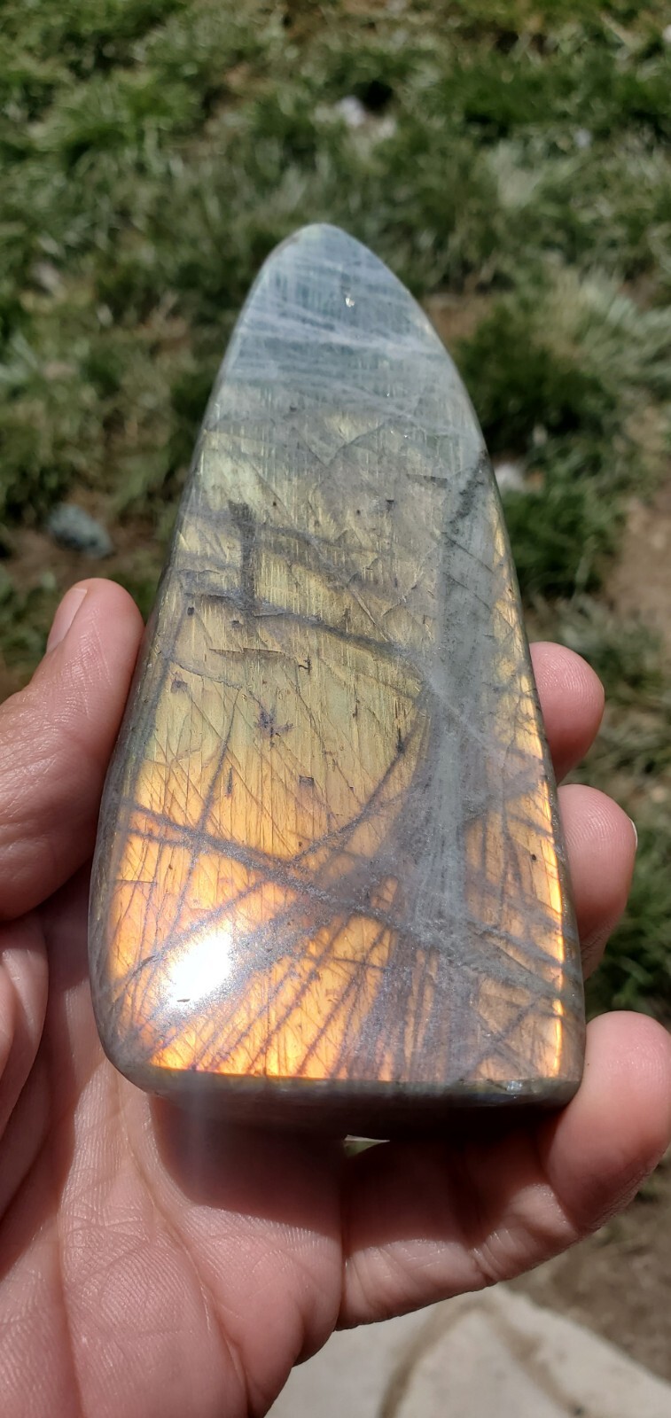 Labradorite Freeform Crystal, Yellow Flashes Decor 390g