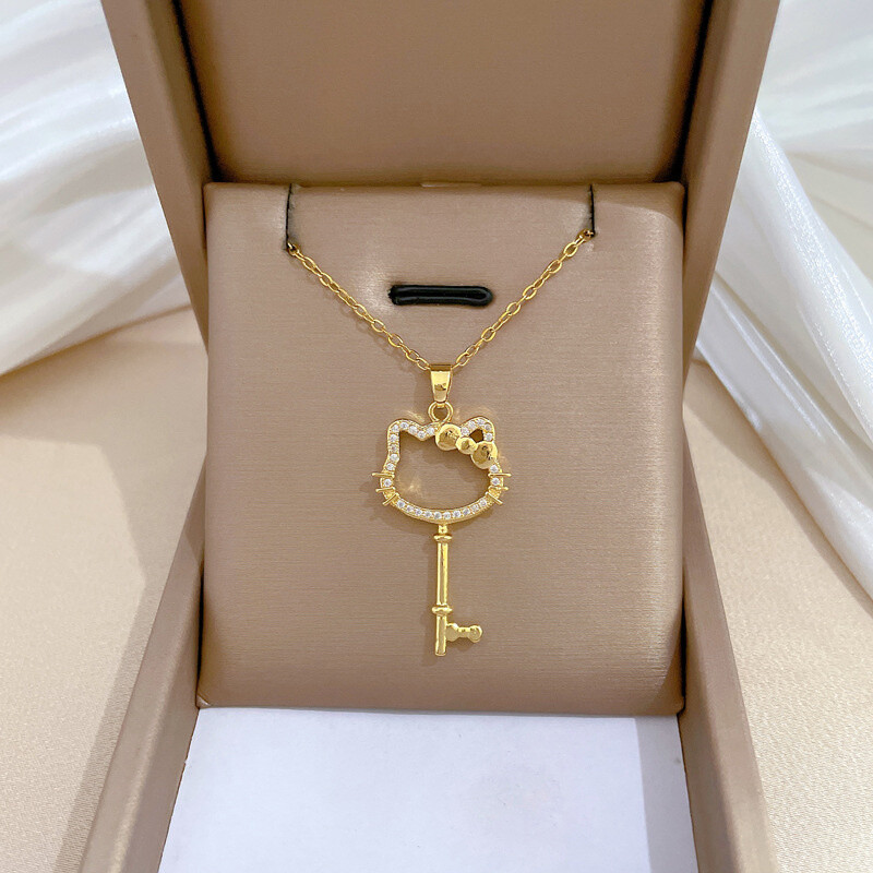 Women’s Fashion Gold Cat Bow tie Key Pendant Chain of clavicle all-match 1PC