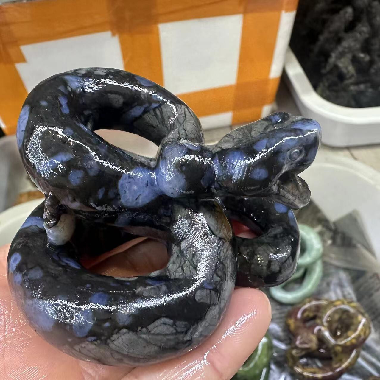 natural Rhyolite quartz crystal handmade engrave snake skull healing 1pc