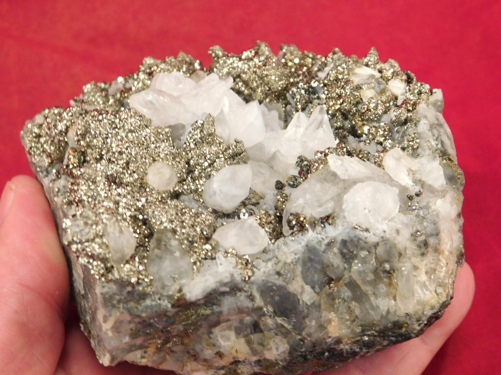 Big! Druzy PYRITE Crystal Cluster w/ Fluorescent Calcite Crystals Mexico 949gr