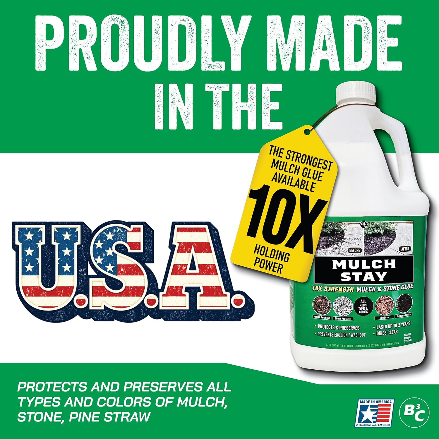 B3C Mulch Stay Landscape Mulch Glue & Stone Adhesive, 1 Gallon | Ready-To-Use, S