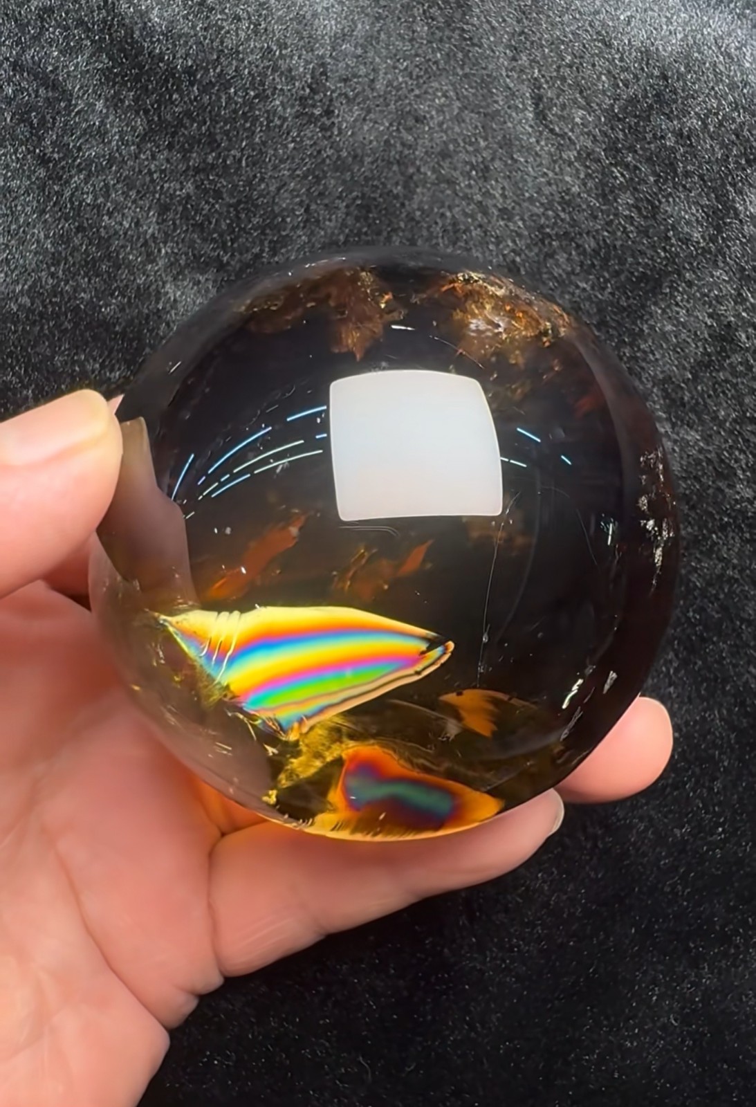 73mm Natural Rainbow Citrine Quartz Sphere Crystal Energy Ball Reiki Decor Gift