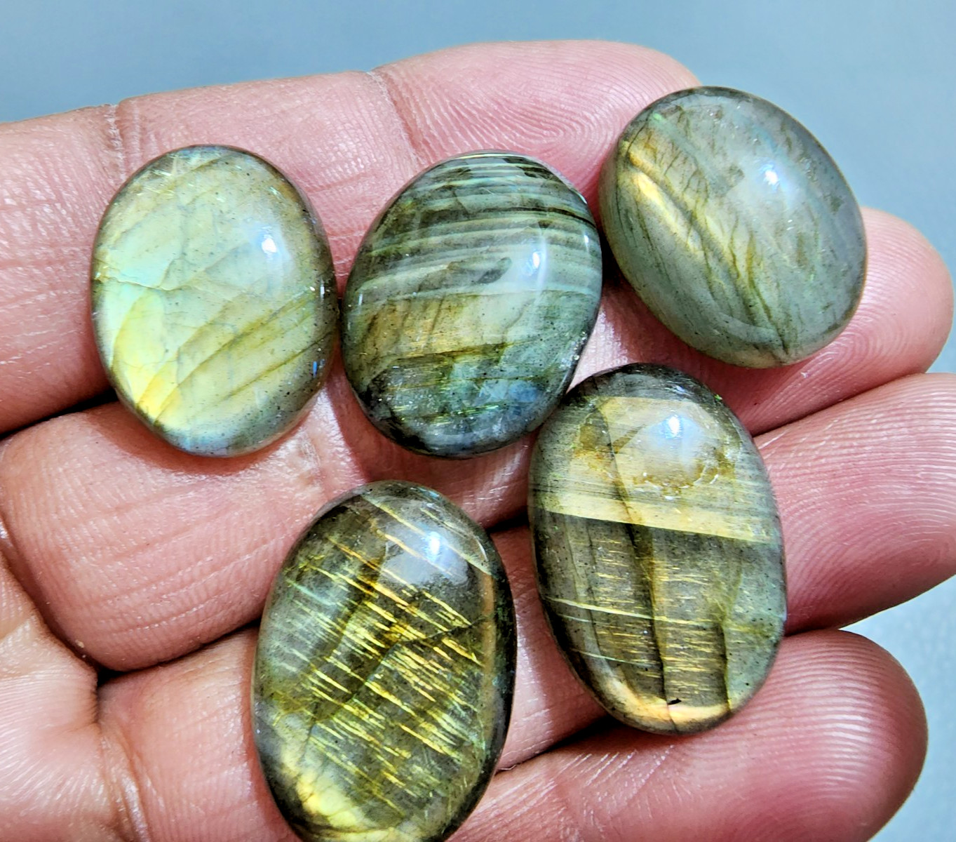Natural Labradorite Oval Cabochon Lot 5 Pcs Flashy Loose Gemstone 24-21 MM Size