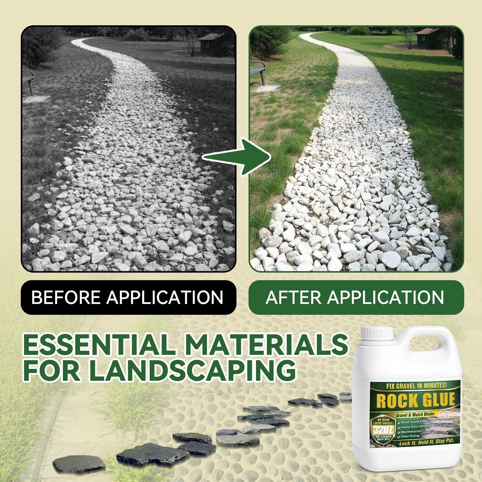 32 Oz Rock Glue for Landscaping – Clear Gravel Adhesive, Stabilizer for Walkways