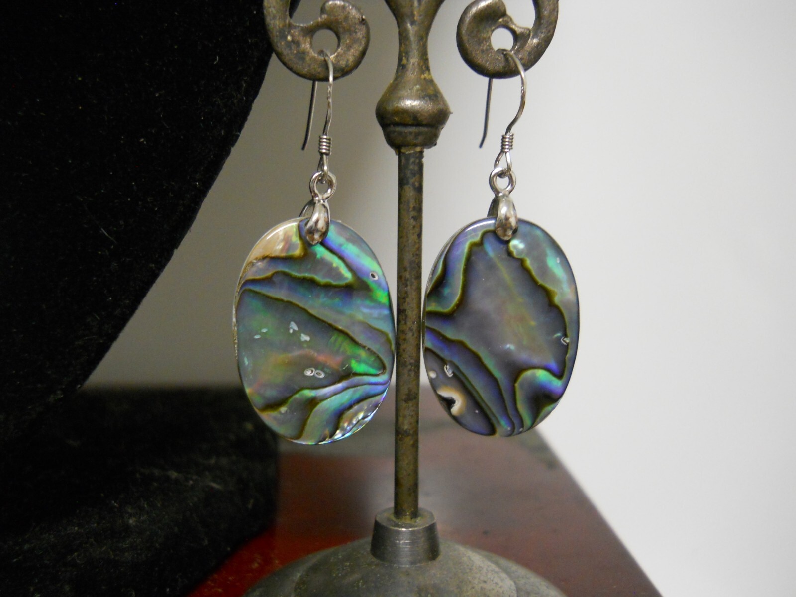 18″ Sterling Silver Necklace Authentic Abalone Shell & Earrings Jewelry Set #682