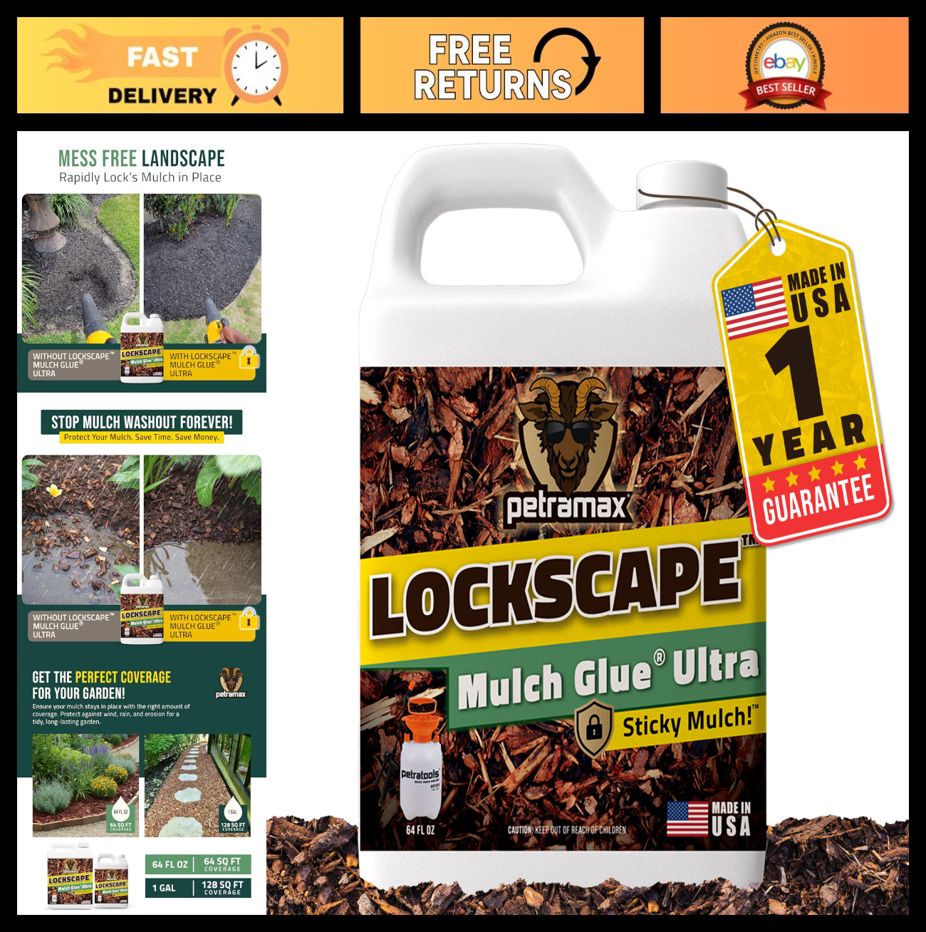 Ultra Concentrated Mulch Glue 64oz – Non-Toxic Landscape Binder for Mulch & Pine