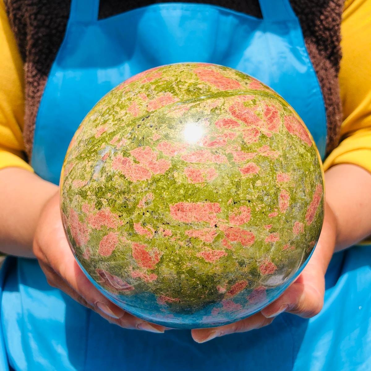 7.1LB Natural flower green treasure ball Sphere Crystal Healing Decor Ball