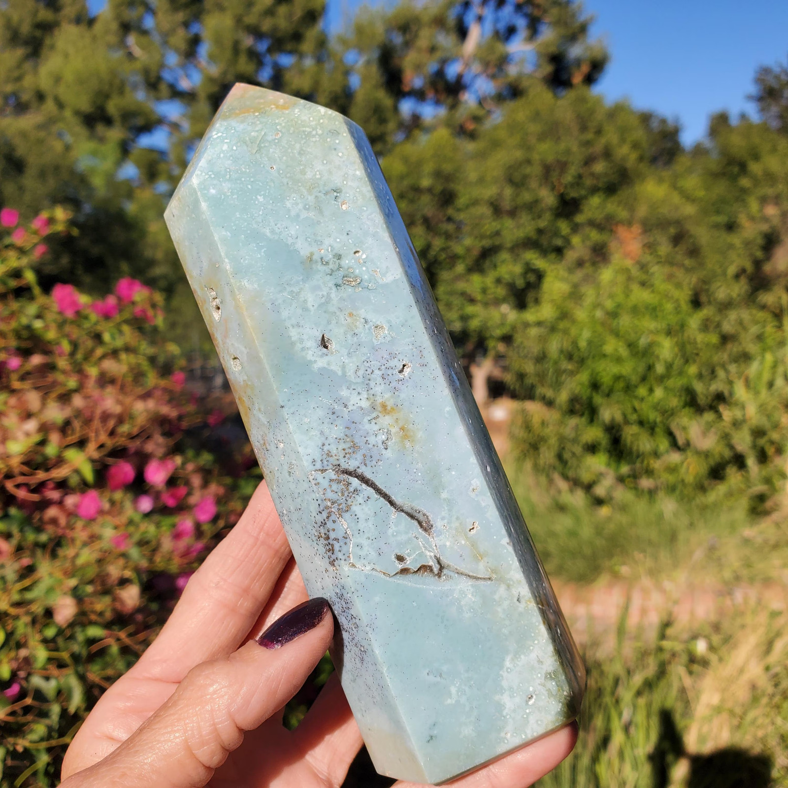 Ocean Jasper Baby Blue Crystal Tower w/ Pyrite Spray 546 Grams