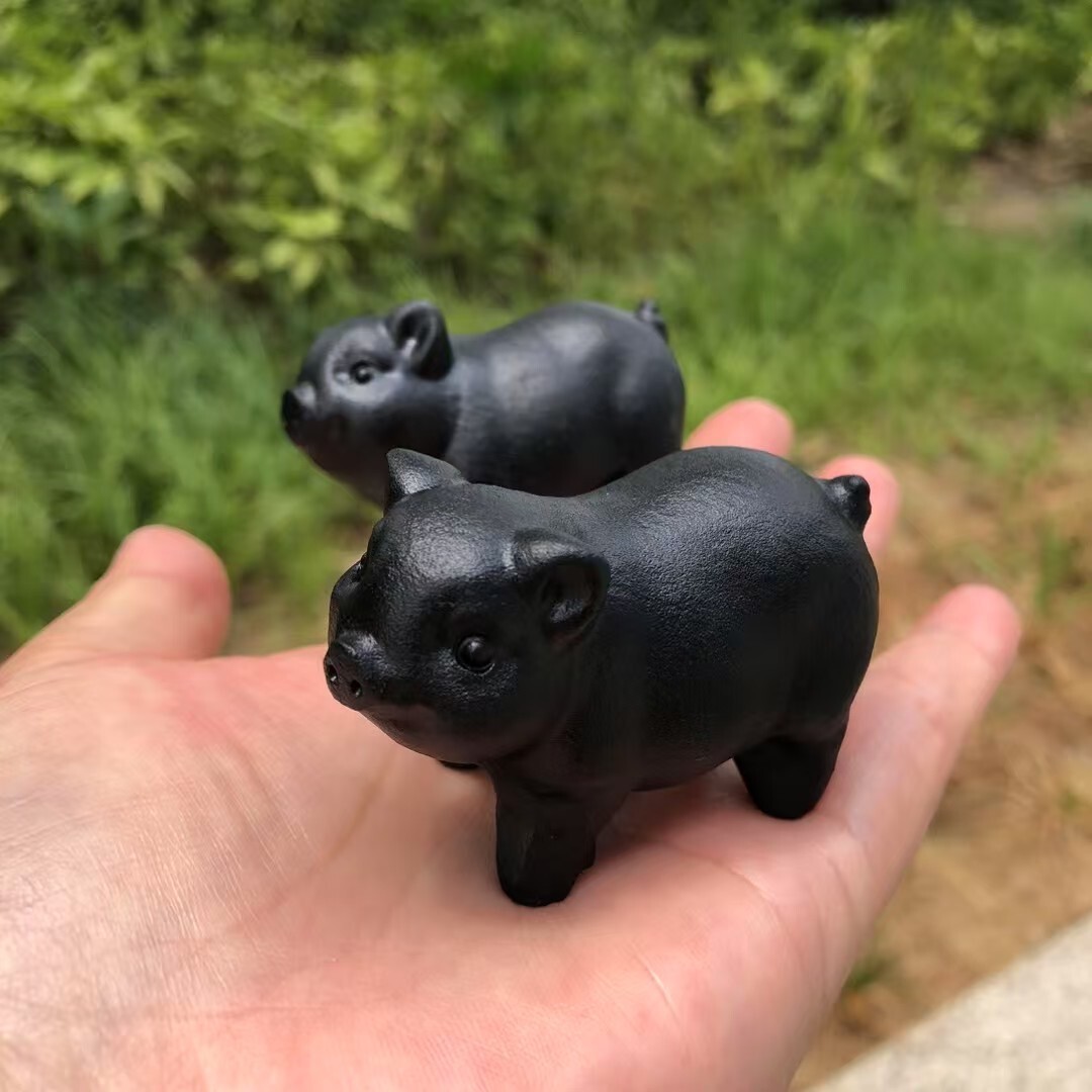 1pc Natural obsidian hand-carved Pig skull Quartz Crystal Reiki Healing