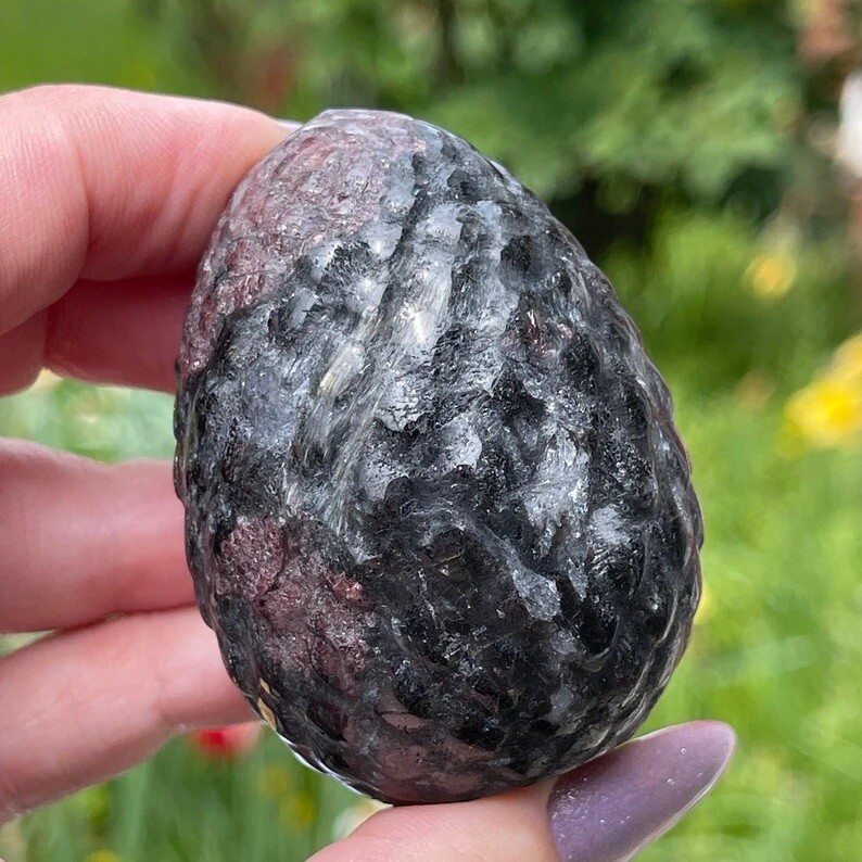 Natural Garnet Dragon Egg Carved Crystal Gift Gothic Whimsical Home Decor Rock
