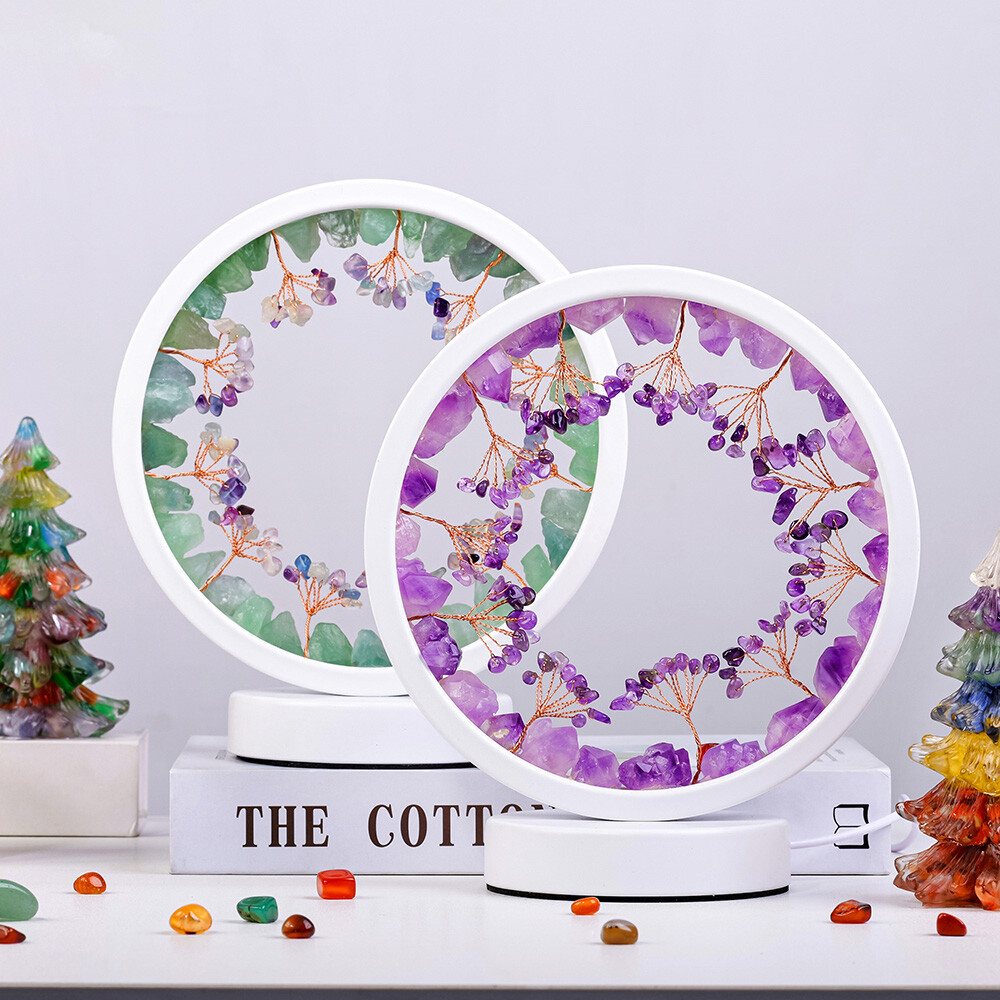 Natural Raw Crystal Cluster Tree Stone Night Light Lamp USB LED Table Ornament