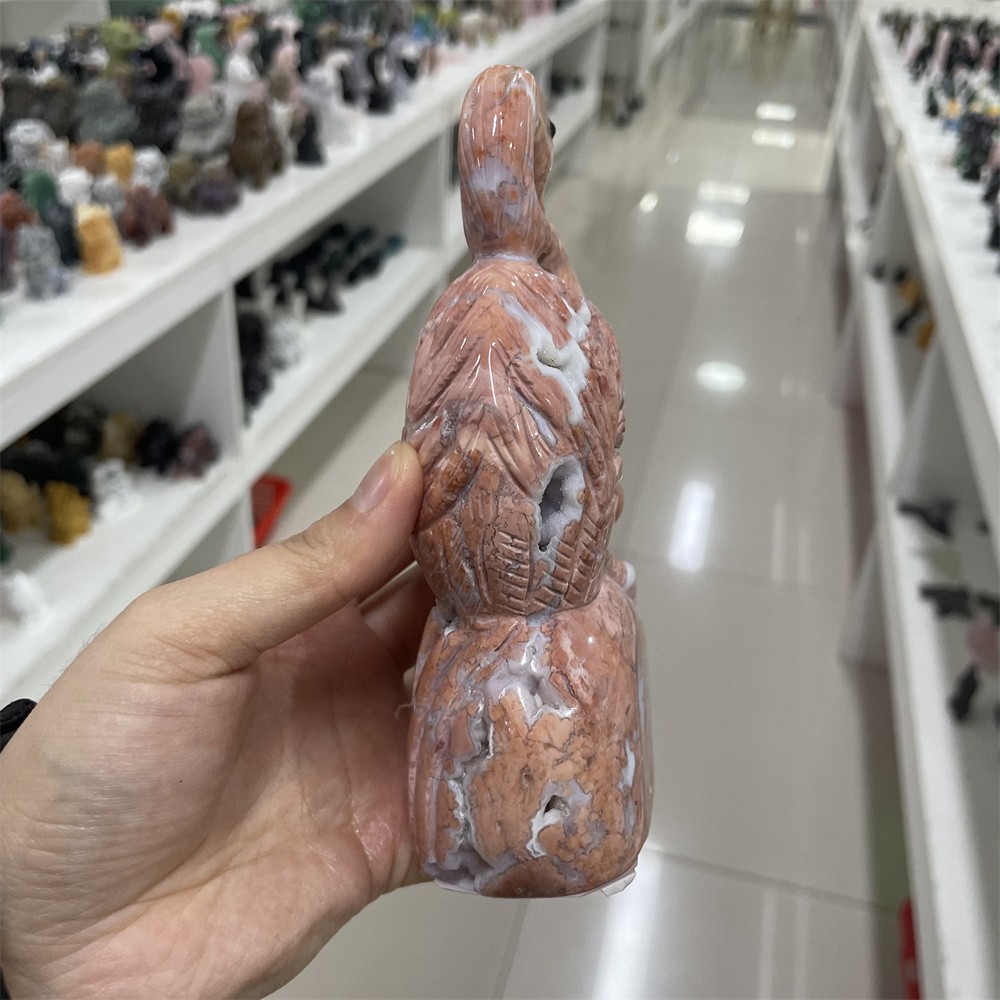 Random1pc1.5LB 6.1″Natural Geode Petal Agate Flamingo Crystal Carving Decor