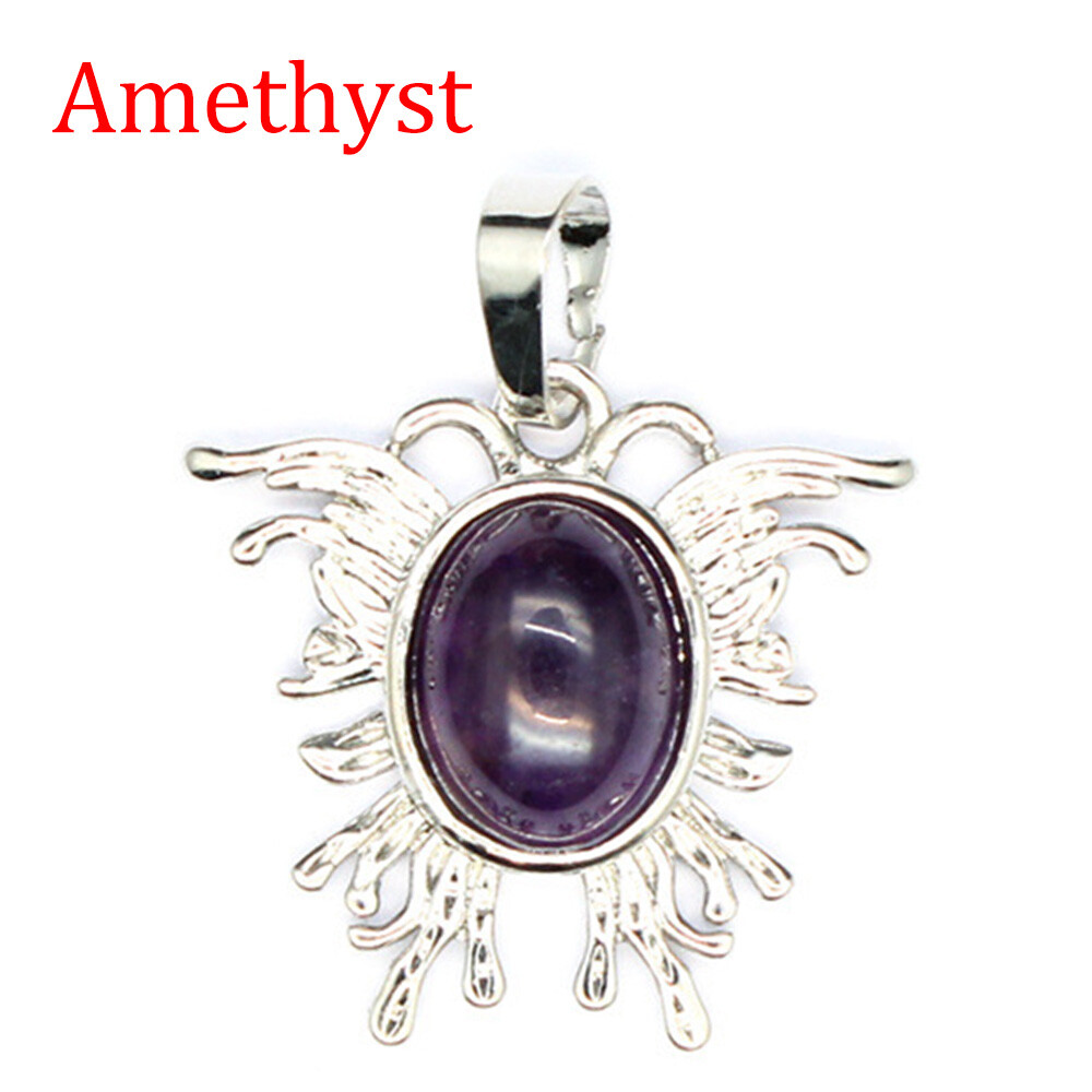 Oval Crystal Bead Mini Moth Butterfly Shape Pendant Chakra Gemstone Healing Gift