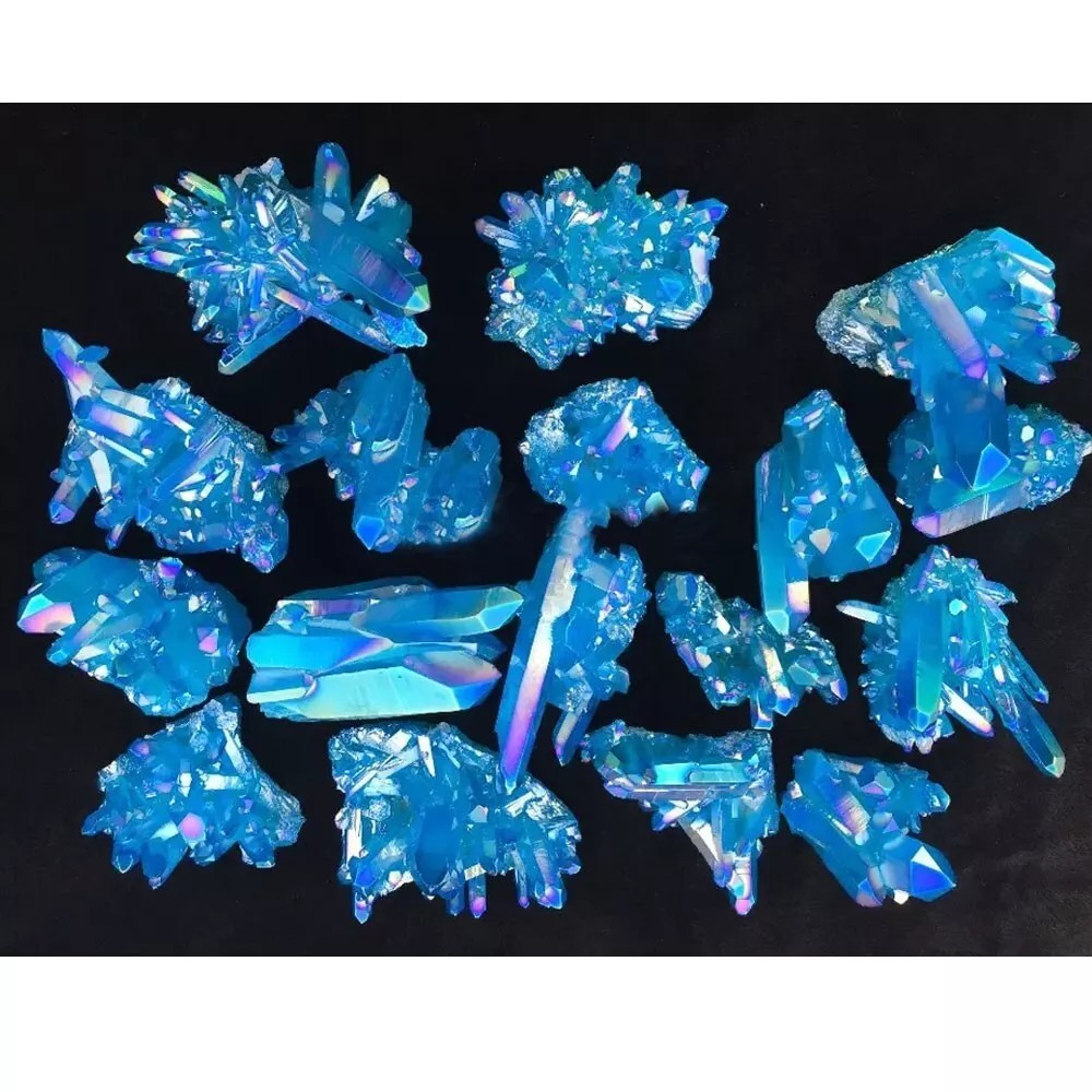 80-100g Titanium Aura Blue Crystal Rainbow Healing Cluster Geode Rock Decor Gift