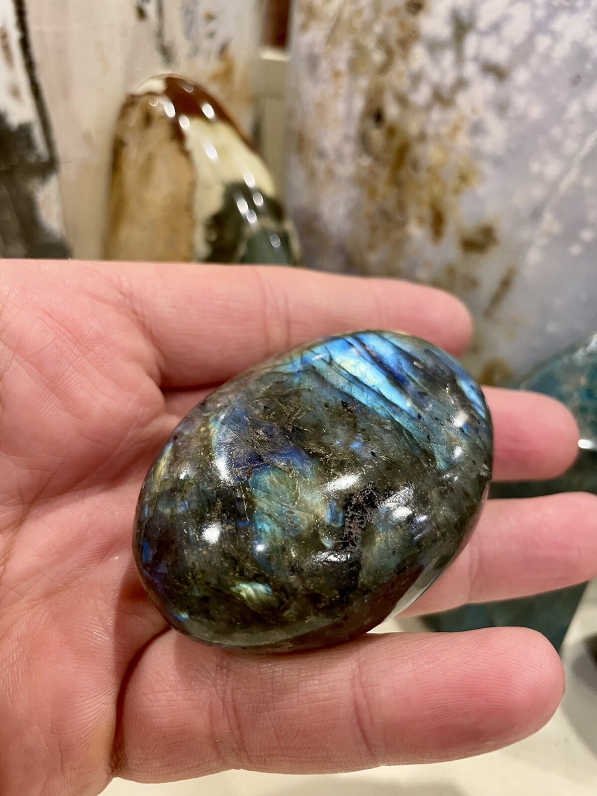 Labradorite Palm Stone Rock Healing Crystals Reiki Yoga 3″ ZENDA