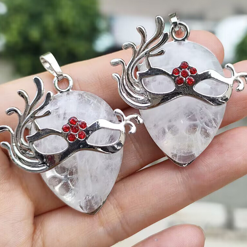 Fashion Masquerade Mask Pendant Crystal Quartz Stone Reiki Healing Amulet