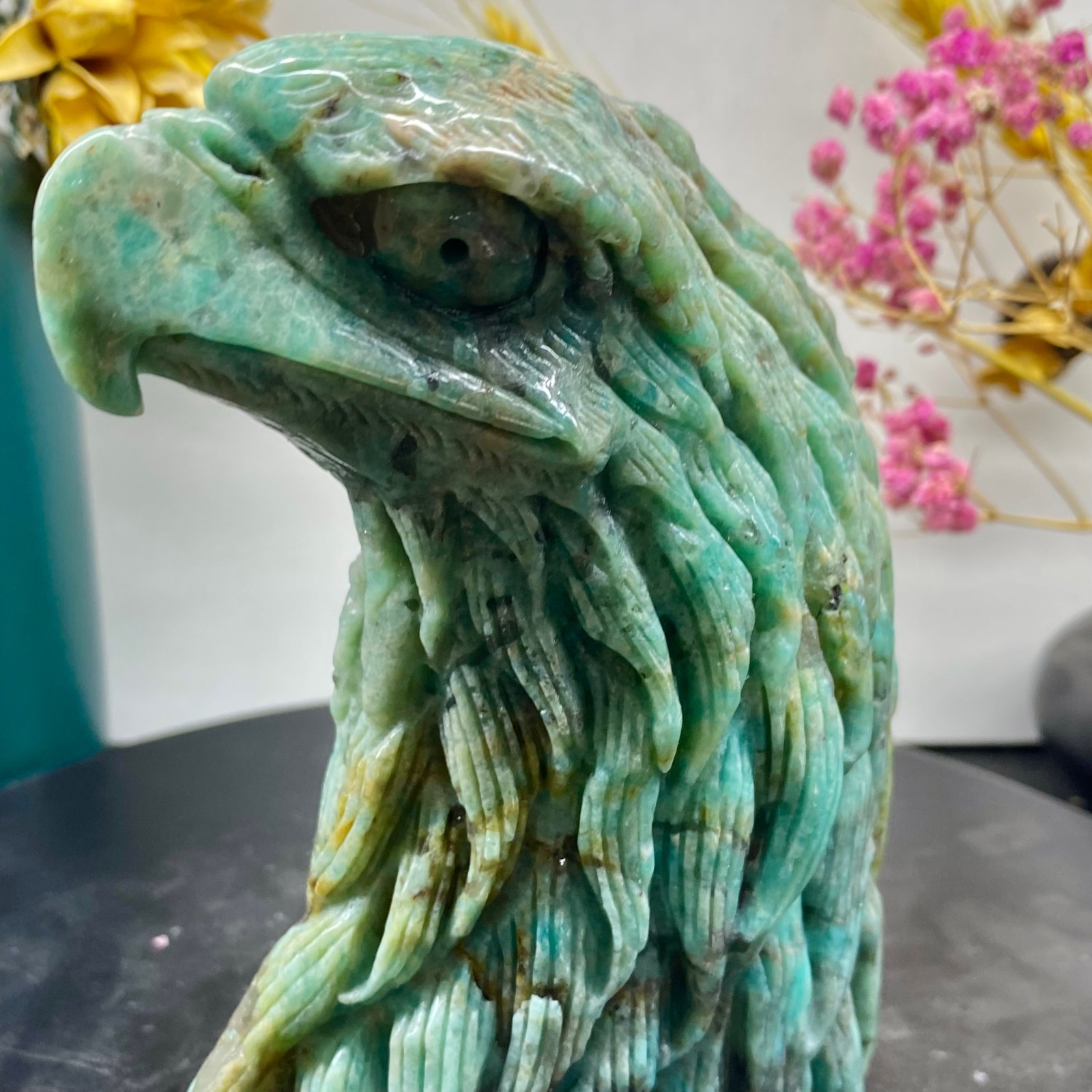 2.02LB Natural Amazonite Carved Eagle Figurine Hand Carved Crystal Hawk Reiki He