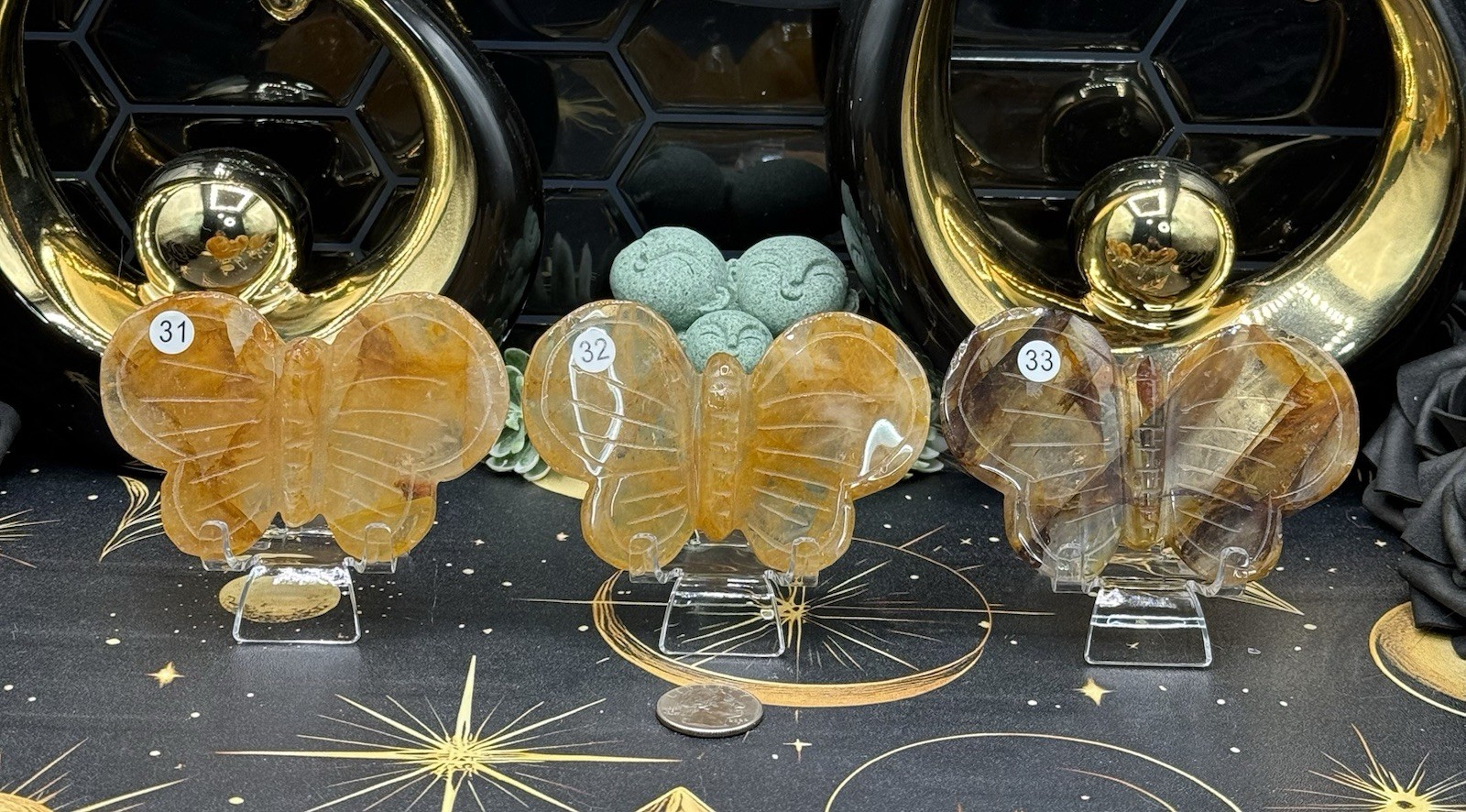 Natural Golden Healer Carved Butterflies Yellow hematoid Free shipping