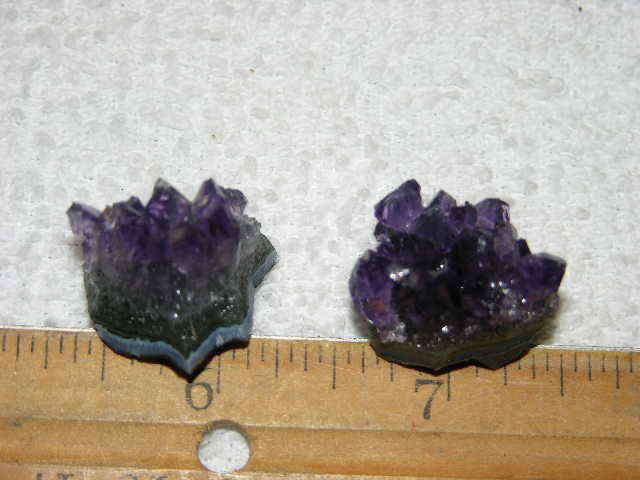 2 Amethyst crystal clusters grape jelly saturation smaller jewelry-sized 1″ J10