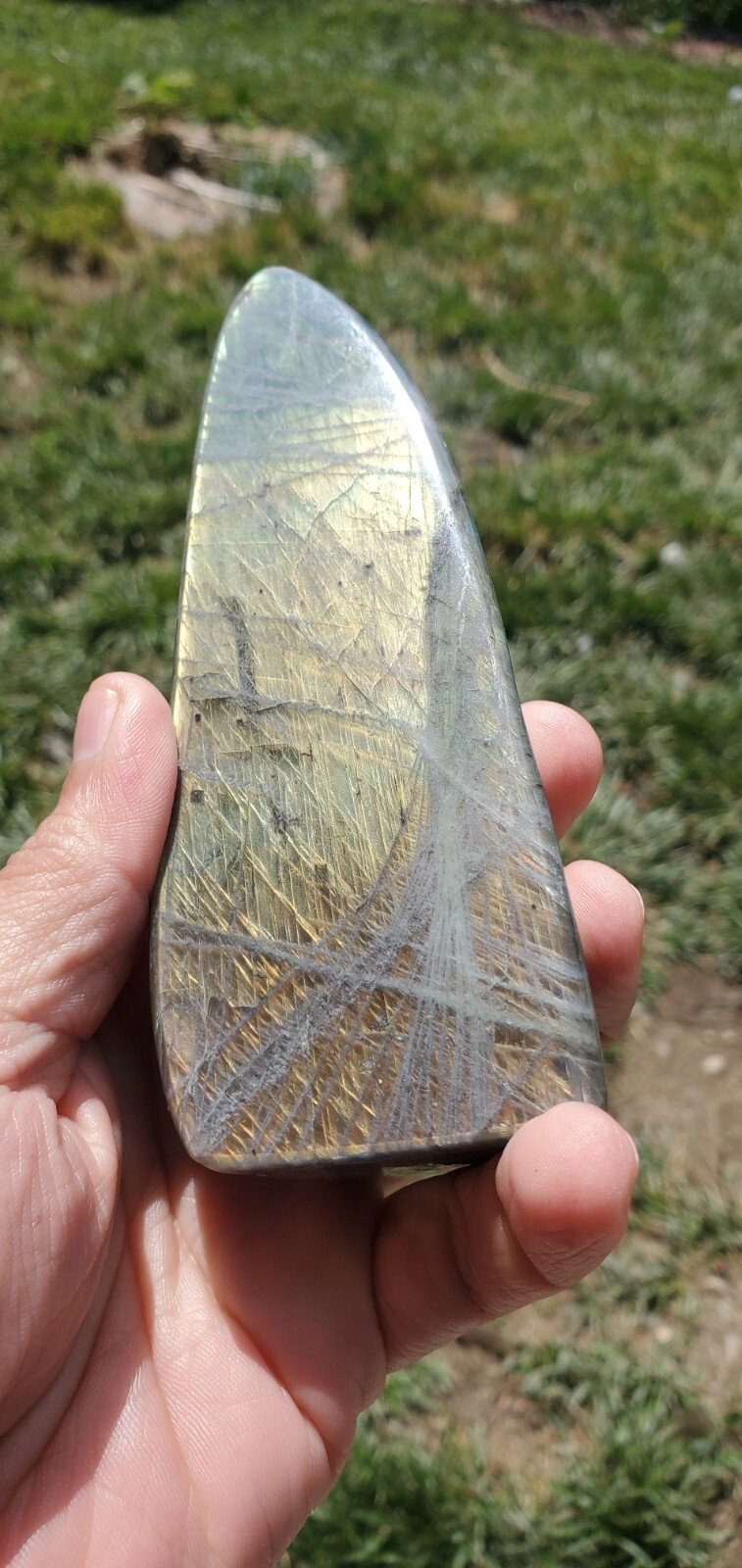 Labradorite Freeform Crystal, Yellow Flashes Decor 390g