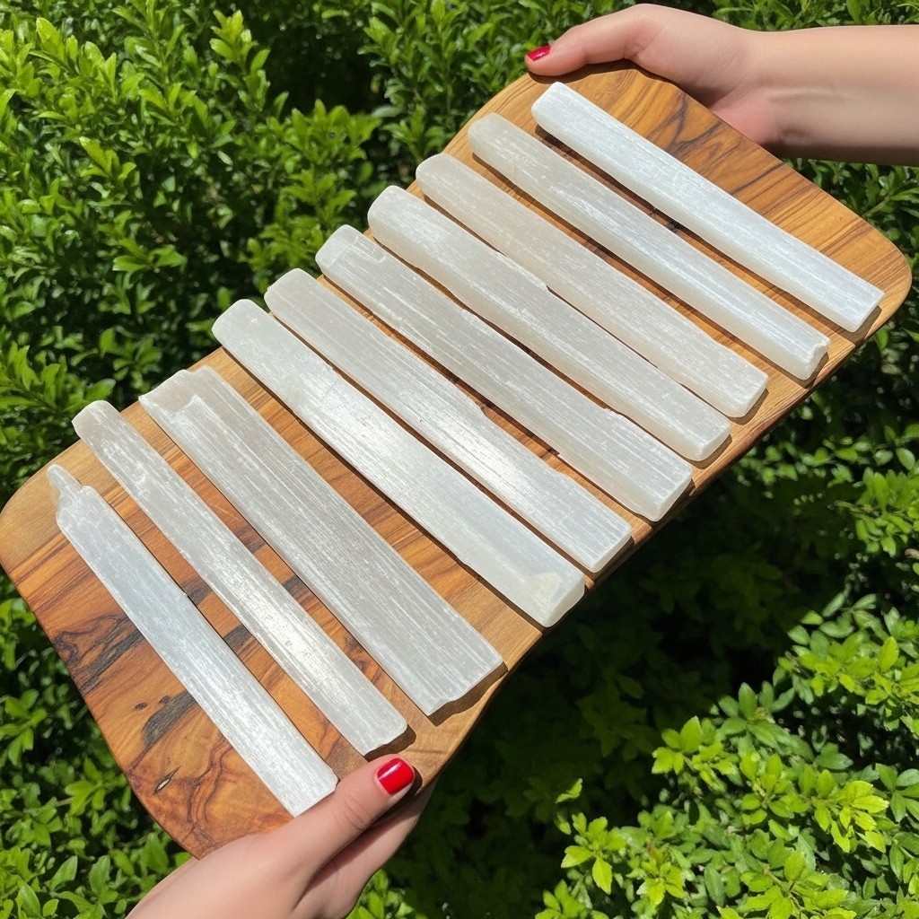 Natural Selenite Wand Set – Reiki Massage Sticks – Crystal Healing Energy Cleans