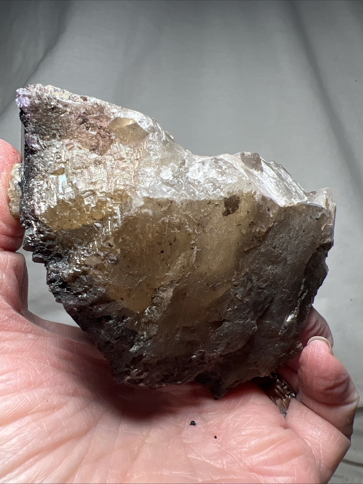 Purple / Black BEAUTIFUL Florite W/ Calcite Clusters. Perfect Cube Formations