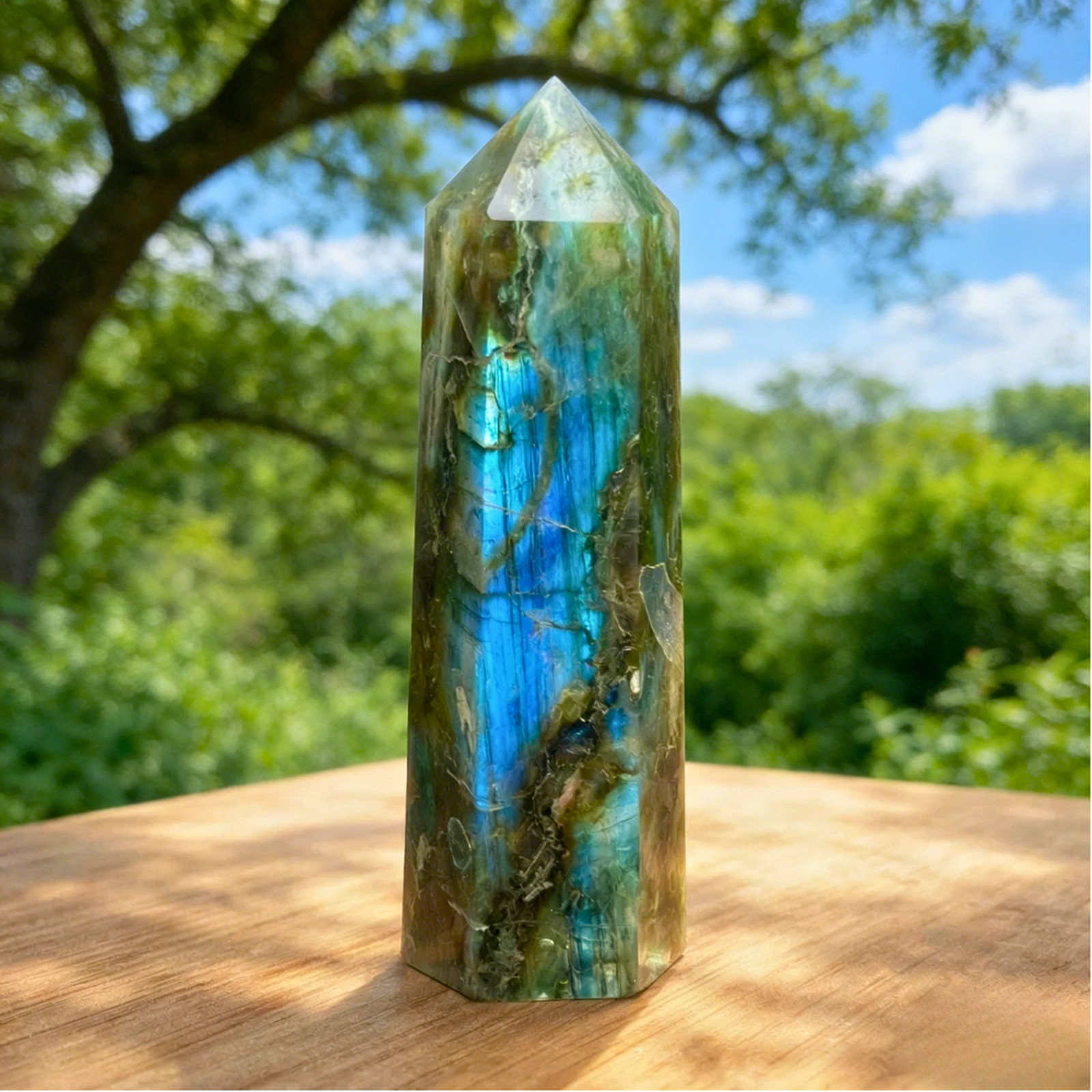 Natural Labradorite Stone Crystal Tower Obelisk Reiki Healing Meditation Decor