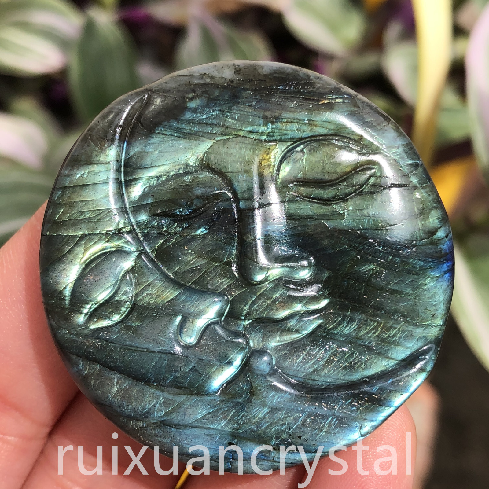 1pc Natural Labradorite Quartz Hand Carved Sun Moon skull Crystal Reiki healing