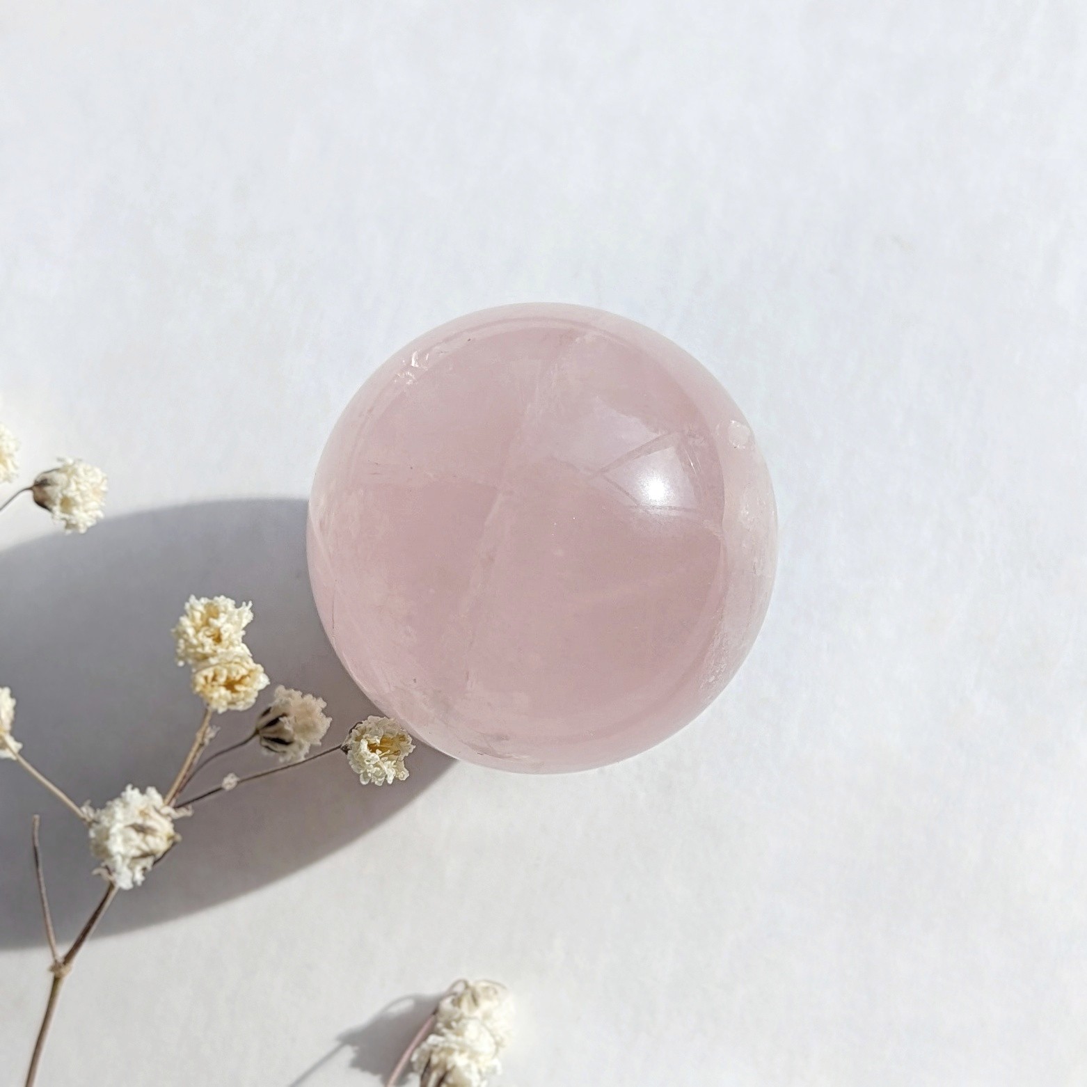 31mm sparkly milky pink star rose quartz sphere, asterism rq, pastel crystal