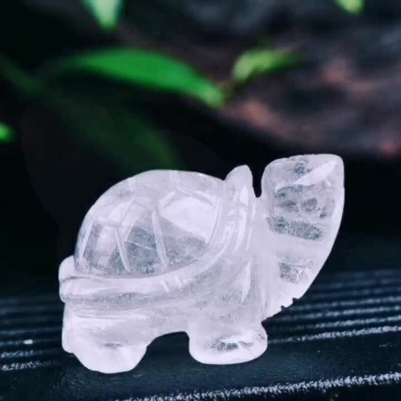 Natural Quartz Crystal Carved Longevity Healing Stone Turtle Animal Statue Decor