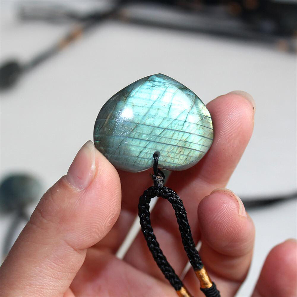 Natural Heart Pendant Labradorite Necklace Gem Moonstone Stone Crystal EOB