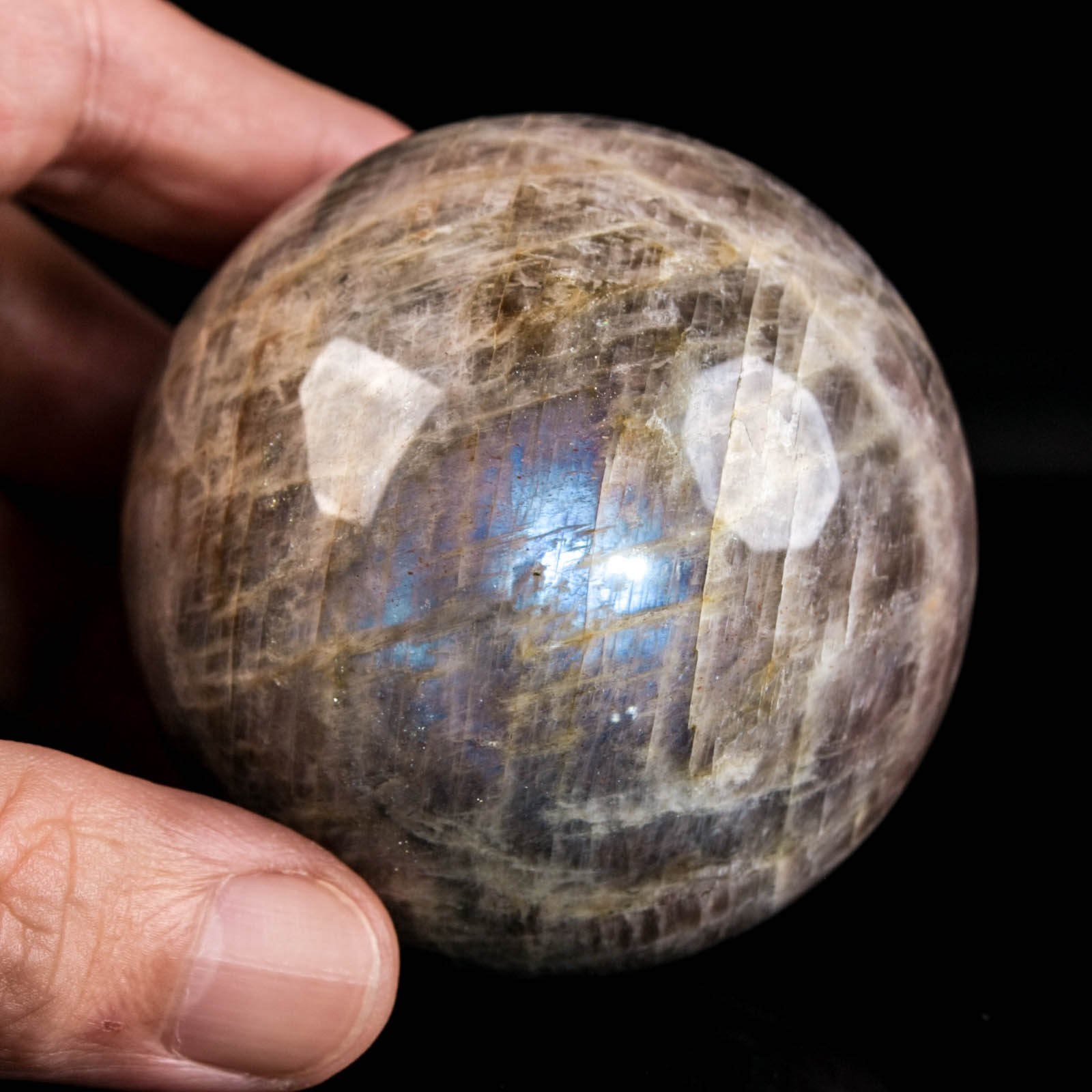 2.4″ 11.32oz Moonstone Sphere Natural Blue Flash Crystal Ball Mineral Specimen