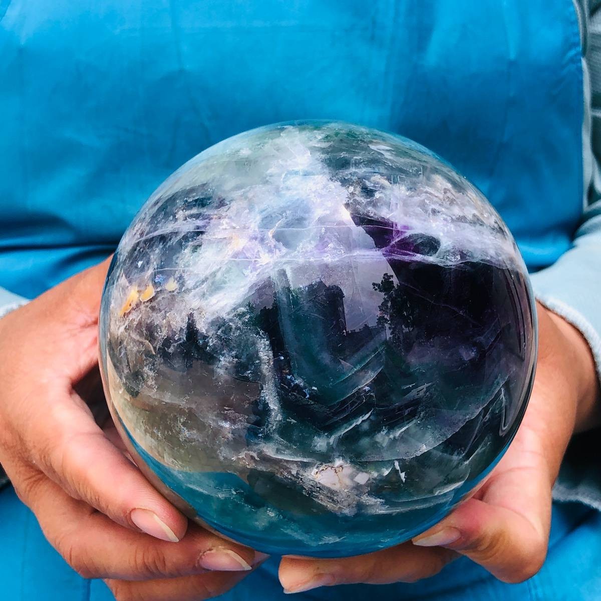 5.34LB Large Natural Fluorite Sphere Quartz Crystal Ball Energy Healing Stone