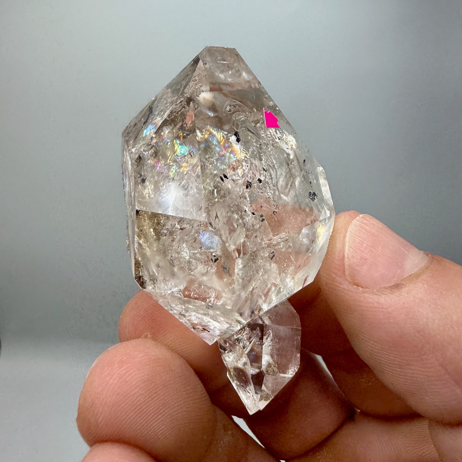 Enhydro Herkimer Diamond Gem Cluster w/ Moving Gas Bubble, Light Smoky Phantoms