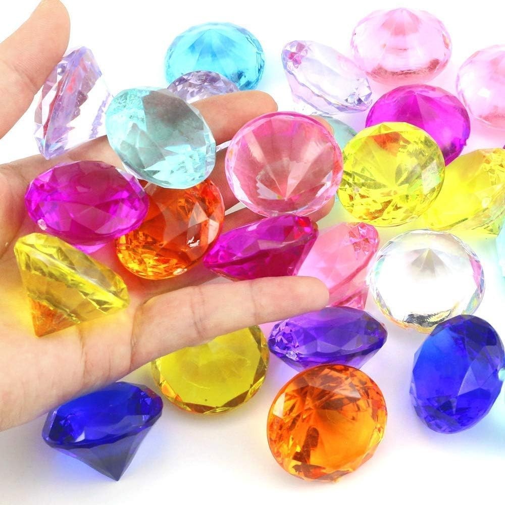 50 PCS Acrylic Crystal 20mm Round Diamond Crystals Treasure, Chest Hunt
