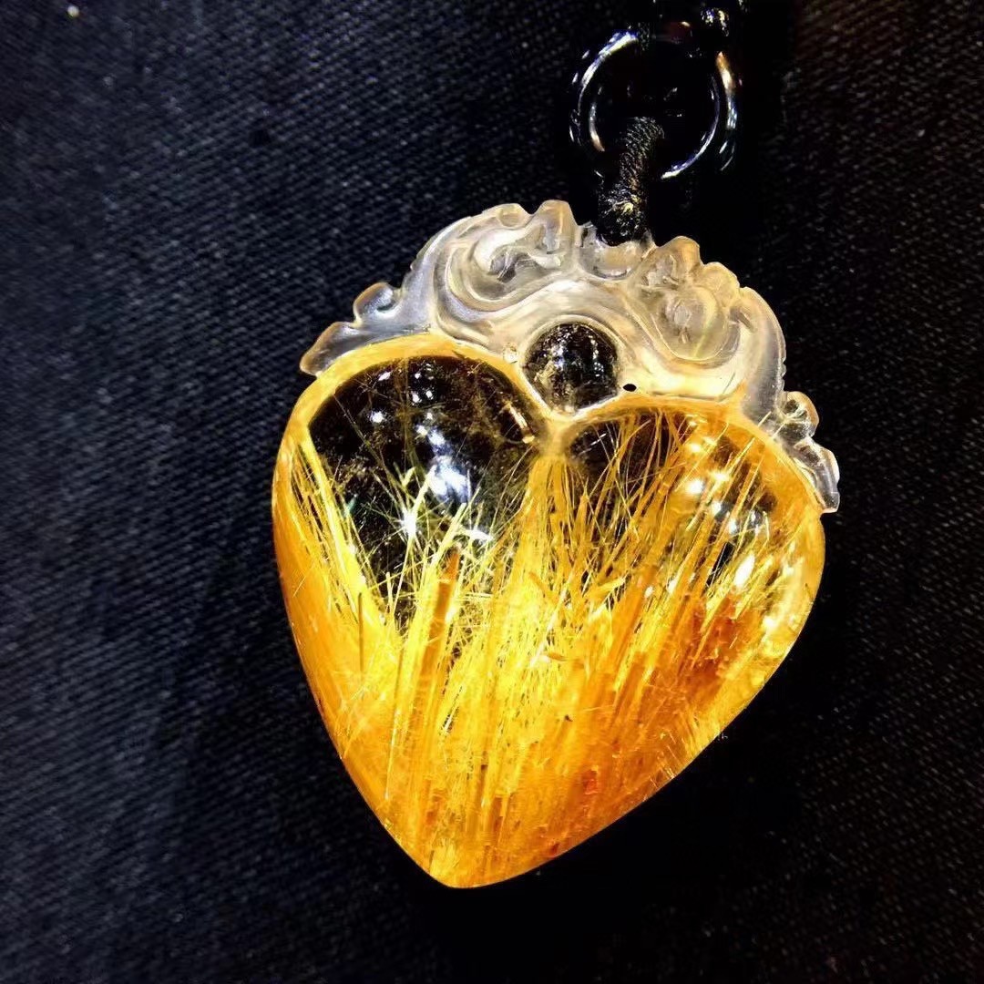 34*28*13mm A++ Natural Gold Rutilated Quartz Titanium Crystal Pendant 1pc