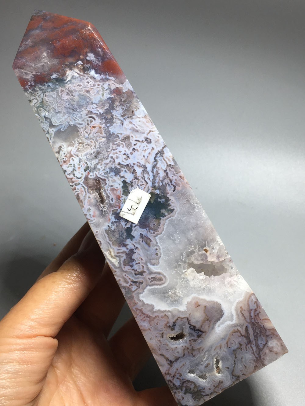 731g NATURAL pink moss agate tower QUARTZ CRYSTAL point HEALING
