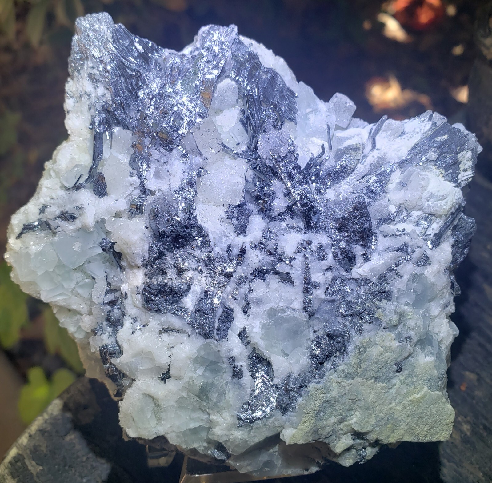 RARE Stibnite Green Fluorite White Quartz Crystal Mineral UV Matrix Specimen