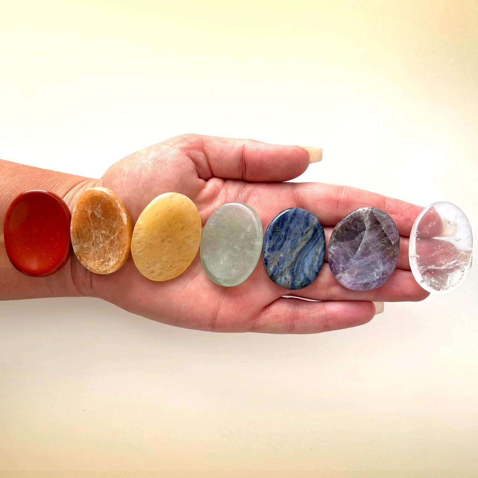 7 CHAKRA Worry Stones Set | Clear Quartz | Amethyst | Sodalite | Green Avenurine