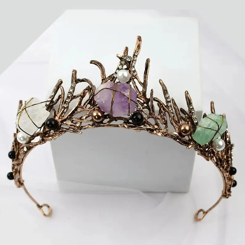 1pc Natural Amethyst Fluorite White Crystal Mermaid Crown Hair Accessory – NEW