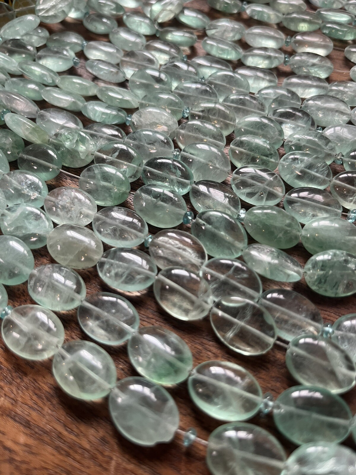 Old Stock Natural Green Clear Fluorite Coin Crystal Gemstone Beads 14in Strand
