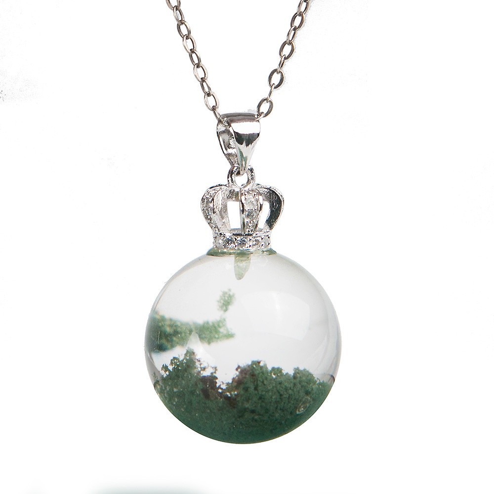 AAAAA Natural Green Phantom Quart Crystal Pendant Sphere Necklace